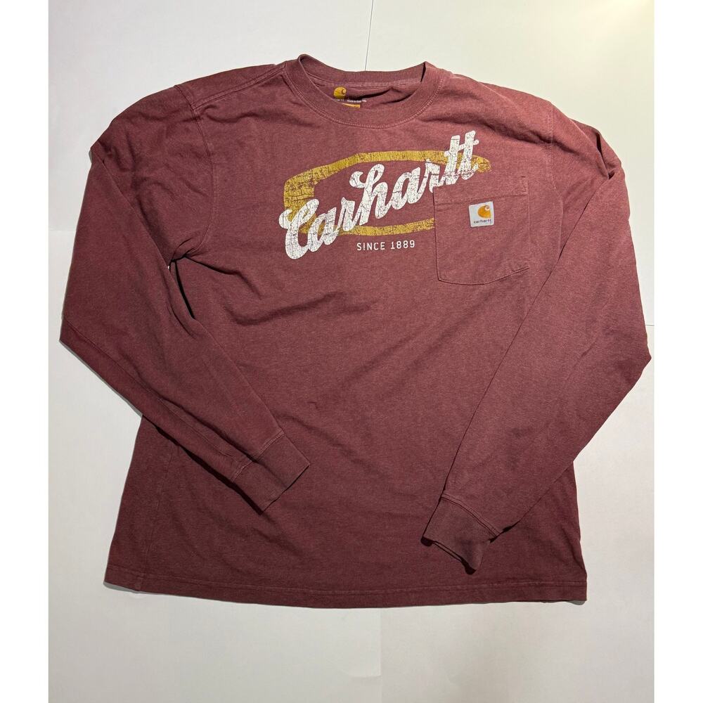 Vintage Carhartt Mens Long Sleeve Shirt Large Script Graphic Pocket Tee L